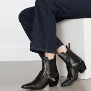 Zara Basic Black Leather Buckled Western Ankle Boots Women’s Size 9